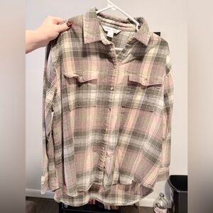 Old Navy Pink and Gray Plaid Shirt